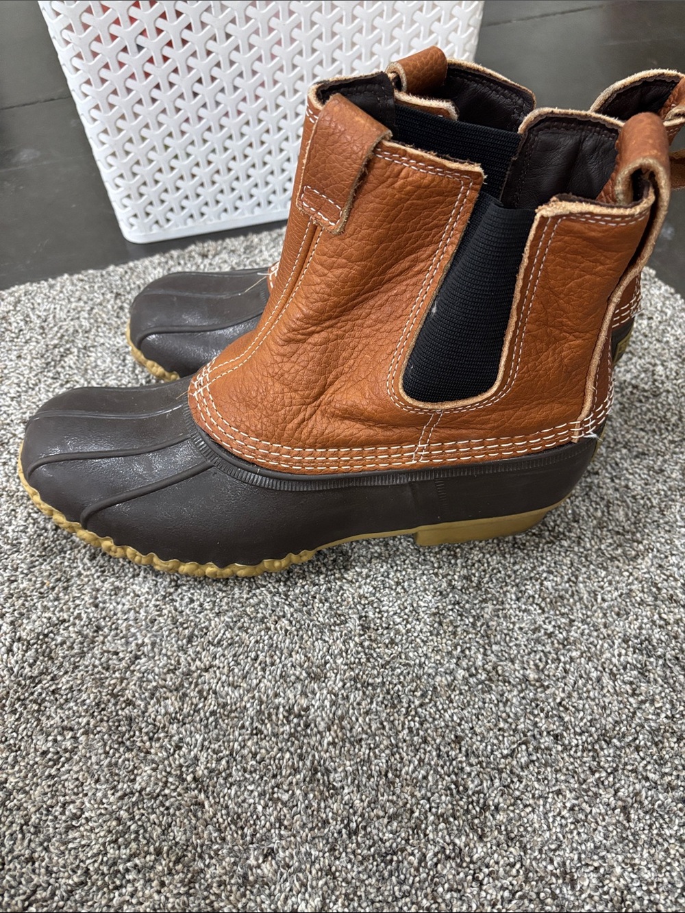 L.L. Bean Kids Brown and Tan Pull-On Rain Boots
